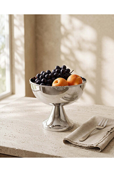 REDTAG Silver Shiny Metal Fruit Bowl With Rope Rim
