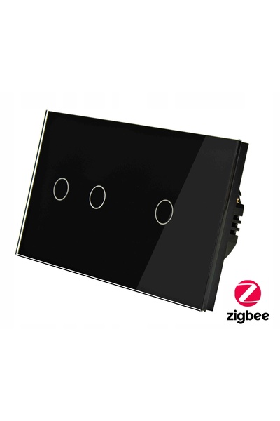 İNDUAL Comutator tactil din sticlă triplu (2+1) Zigbee Tuya Smart Negru