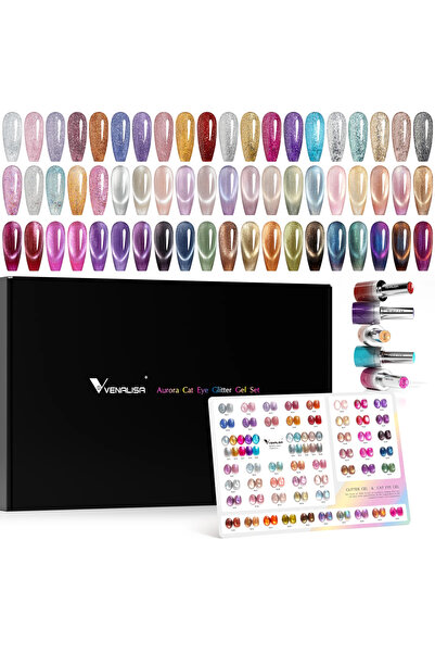 Venalisa Exclusive 60'lı Kedi Gözü ve Glitter Uv Led Kalıcı Oje Seti Kartela ...