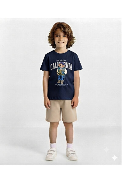 LİTTLE TORTOİSE Boys' California Printed Crewneck T-Shirt and Shorts Set