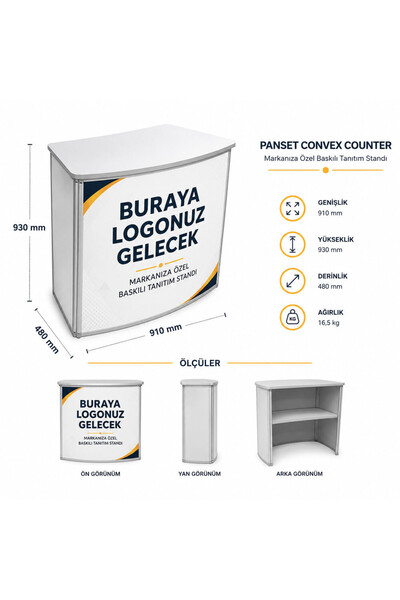 reklam etkisi Tanıtım Masası Standart Convex Beyaz Çantalı 80x48 cm - Alüminyum Fuar Standı