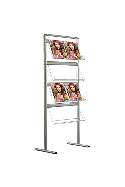 Katalog Standı Alüminyum Ayaklı - 8xA4 Tek Taraflı Şeffaf Cepli Broşür Standı