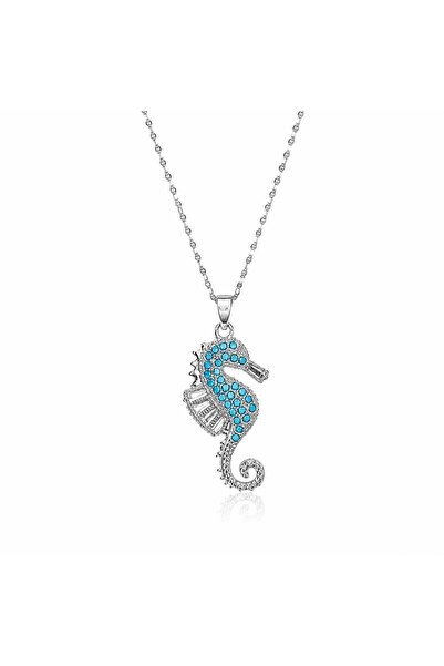 neslyaccessories سلسلة فضية براقة على شكل حصان البحر (43+5 سم)