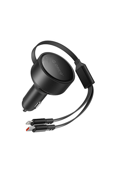 Orico Încărcător auto retractabil Dual Stretch 60W cu cabluri USB-C și Lightn...