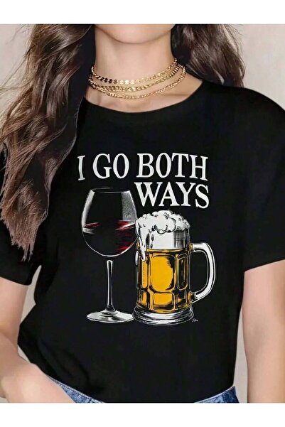 LİNA06 تي شيرت بطبعة "Drinking Alcohol Funny I Go Both Ways Wine Beer" ناعم، ...