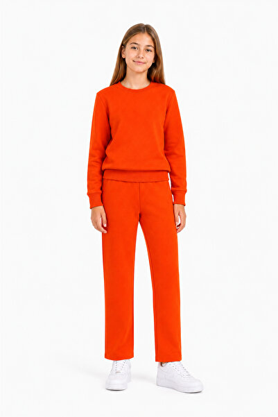 Marco Ferry Unisex Children's Cotton Crew Neck Tracksuit Set Orange-301