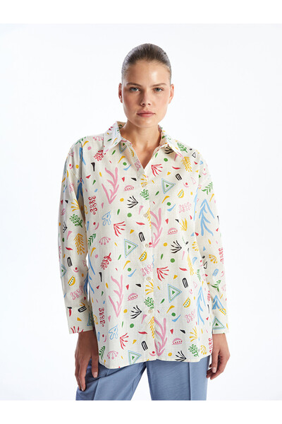LC Waikiki Cămașă de damă supradimensionată din poplin, cu model