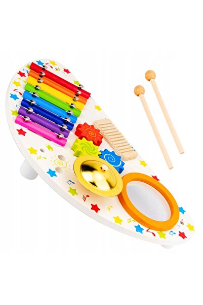 MINEXO Set de instrumente din lemn Xilofon Bețe zimțate Placă de tobă Baghete...