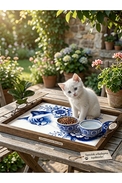 BulutRetail Handmade Kütahya Tile Patterned Wooden Tray 42x27 cm | Domestic P...