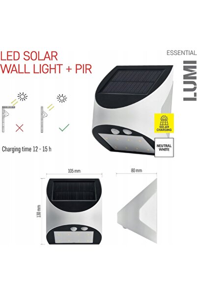 NO BRAND Aplică solară LED de perete cu senzor de mișcare 240 Lm IP54