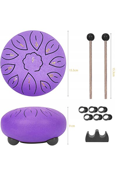NO BRAND Tongue Drum 6 inch din oțel, 11 tonuri + Set bețe, Mov