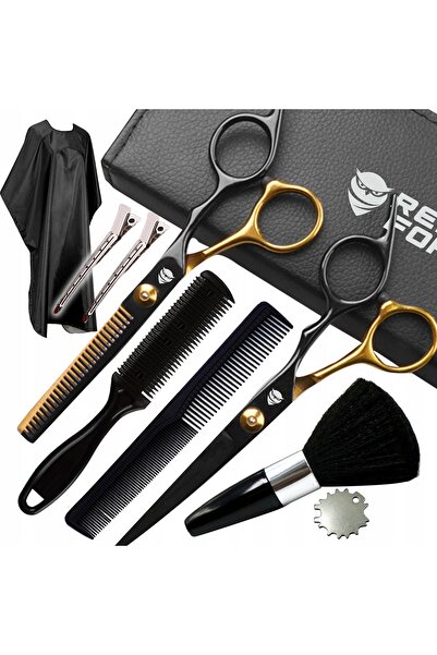 Renew Force Foarfecă de tuns ascuțită + Foarfecă de filat + Set pelerină auri...