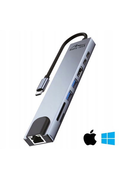 NO BRAND Stație Multifuncțională 8 în 1 Hub Giga LAN USB-A USB-C RJ45 HDMI SD