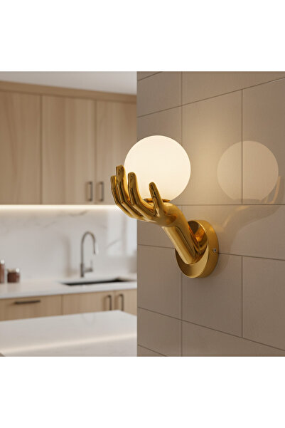 iTin Aplică LED Decorativa MANO, 15x30 cm, 1x E27, Sticlă si Resina, Auriu