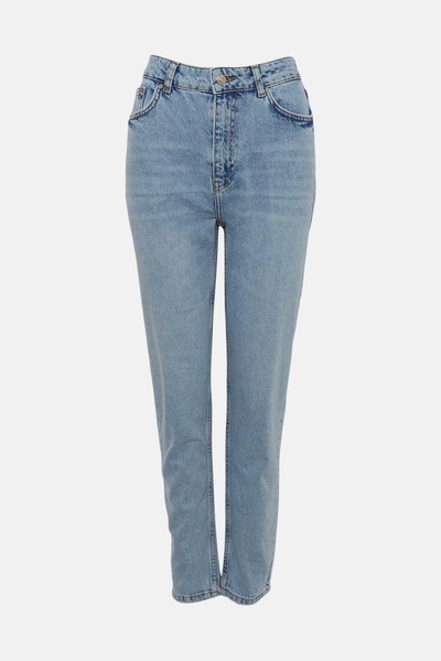 NO BRAND Pantaloni albaștri din denim, croială dreaptă, talie înaltă, Warehou...