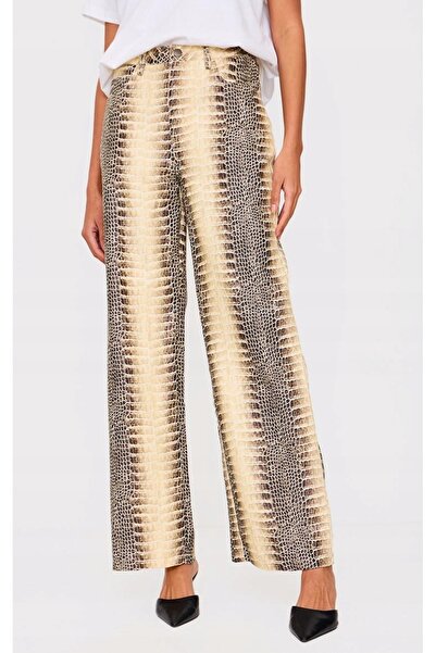 NO BRAND Pantaloni multicolori cu imprimeu animal, croială dreaptă, Prettylit...