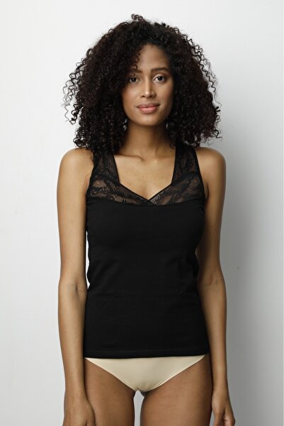 DONEX 3427 Wide Lace Strap Cotton Fabric Basic Women's Tank Top