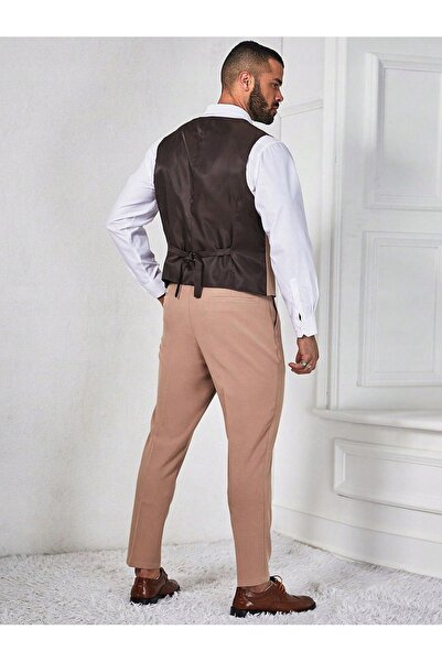 NO BRAND Pantaloni eleganți bej completi, vestă dreaptă, manfinity 6xl