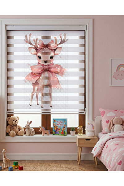 AD Home Pembe Kurdeleli Sevimli Ceylan Dijital Baskılı Zebra Perde
