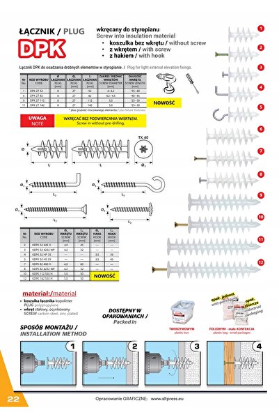 NO BRAND Diblă cu șurub pentru polistiren K82 4X60 - Șuruburi + Șurubelniță (...