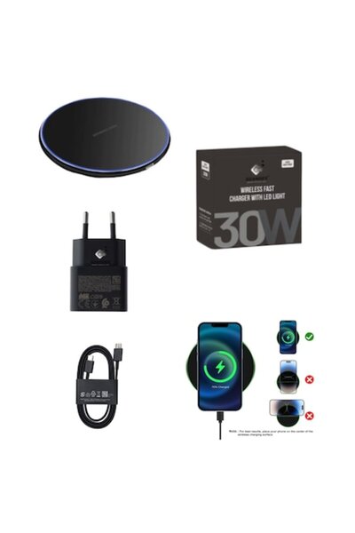 QUANDES Set de 3, Încărcător wireless super rapid de 30W, Pad QI, Adaptor USB...
