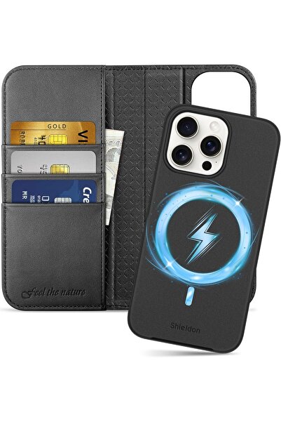 NO BRAND Husă tip carte Shieldon 2 în 1 pentru iPhone 15 Pro Max MagSafe PIEL...