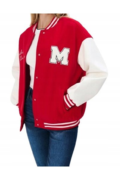 NO BRAND Jachetă bomber roșie, lejeră, cu mâneci, imprimeu ecologic pe piele,...