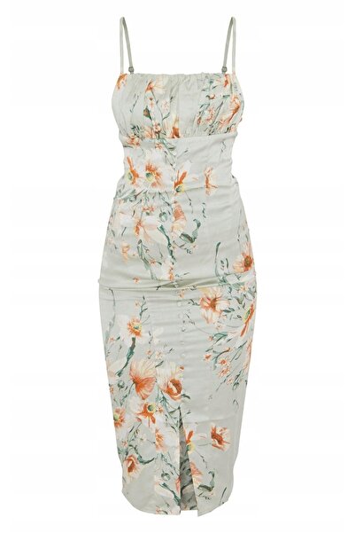 NO BRAND Rochie midi cu flori din satin și mâneci despicate Prettylitlething 42