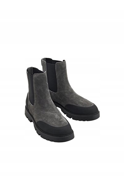 NO BRAND Botine gri din piele, tip slide, cu toc stiletto, cu vârf rotund, mă...