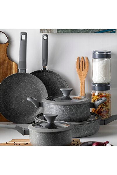 FLORINA Tigaie tradițională din marmură și aluminiu PIERRE 28cm gri antiadere...