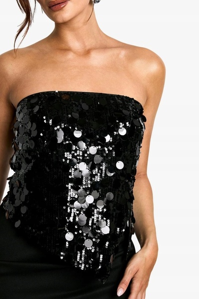 NO BRAND Top negru cu paiete, tip tub, cu fermoar, asimetric, Boohoo 38