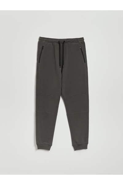 NO BRAND Pantaloni de trening din grafit, tip jogger, cu buzunare clasice, te...