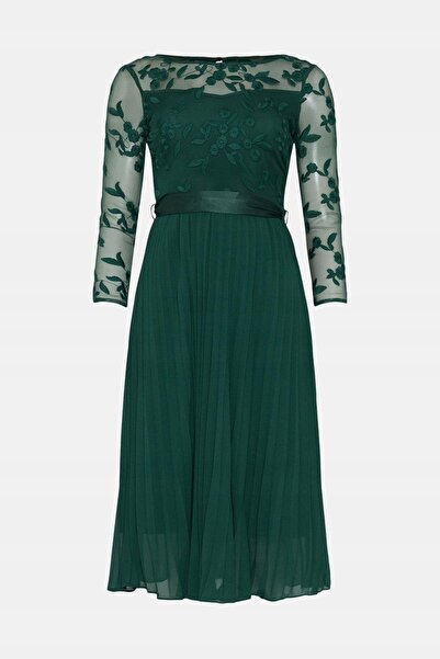 NO BRAND Rochie midi plisată verde cu mânecă 3/4 și plasă Coast 32