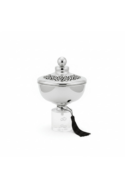 AKDC Acrylic Footed Silver Metal Candy Bowl with Lid - 22 × 13 cm