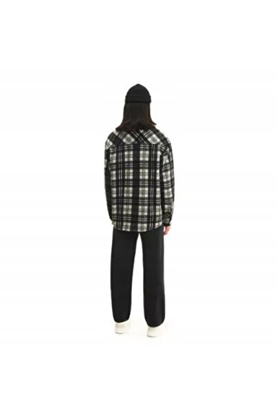 NO BRAND Cămașă clasică largă din flanelă gri-negru, în carouri, cu nasturi, ...