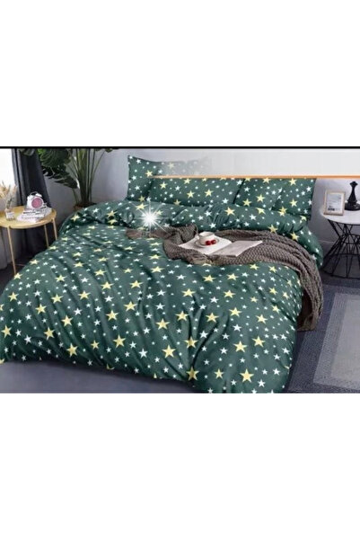 NO BRAND Set de lenjerie de pat 200x220 cm Bumbac satinat Verde închis 4 piese