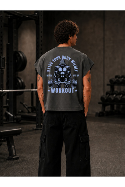 EVIus تي شيرت رياضي مطبوع عليه GYM Sportsman Workout بمقاس كبير وبدون أكمام و...