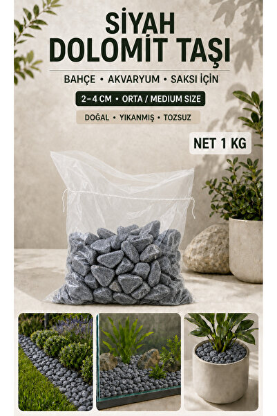 Genel Markalar SİYAH DOLOMİT TAŞI 1 KG 2-4 CM ORTA / MEDİUM SİZE BOY BAHÇE-PE...