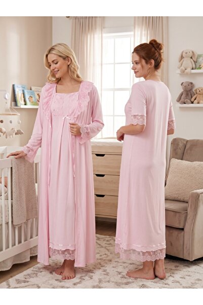 Lohusa Homewear مجموعة ملابس نوم للحوامل من القطن بنسبة 100% بأكمام قصيرة وتف...
