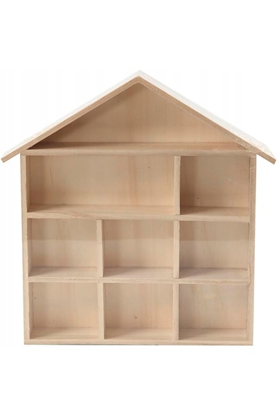 NO BRAND Etajeră de perete din lemn în formă de căsuță 26x26 cm 9 compartimente