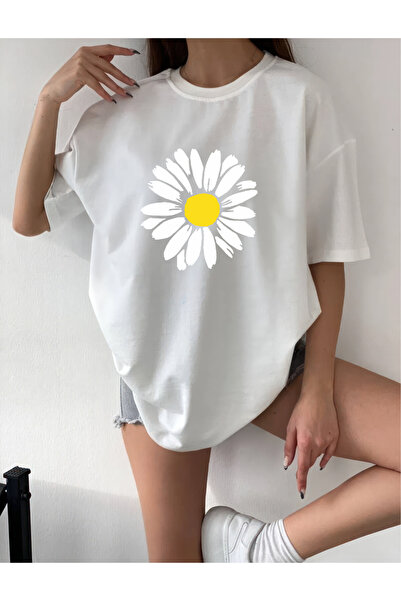 H&GHAMLEGİYİM Papatya Design Printed Oversize T-Shirt T-Shirt
