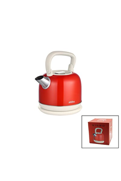 Store Sinbo Demlik Kettle Su Isıtıcı Kırmızı 2.2 Litre Çelik Retro Mutfak