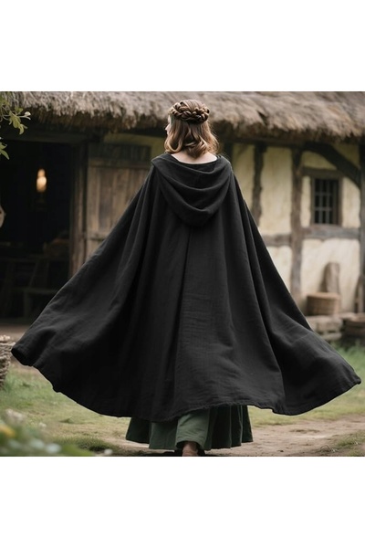 NO BRAND Costum lung medieval din in, tip pelerină, cu glugă, de războinic Me...