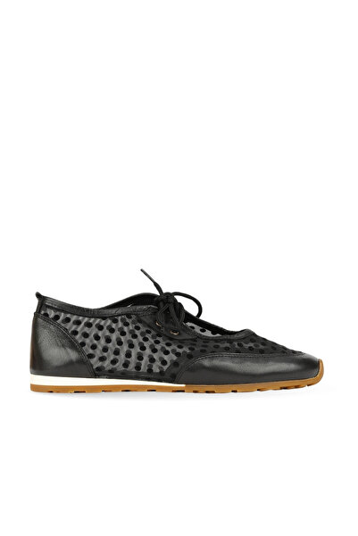 BUENO Black Leather-Mesh Women's Casual Shoes