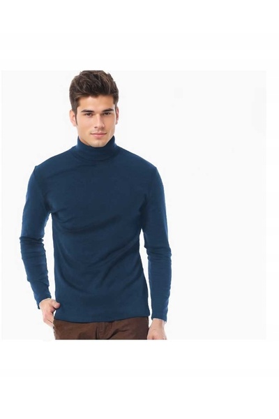 NO BRAND Pulover elegant cu guler înalt bărbătesc Arek XL Albastru