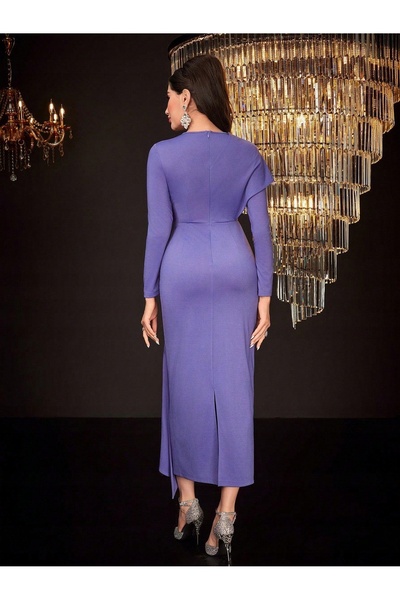 NO BRAND Rochie maxi simplă mov cu mânecă lungă, cu nasturi decorativi, Shein 38
