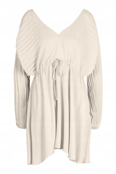 NO BRAND Boohoo 36 Rochie de cocktail plisată bej, cu mânecă lungă și decolte...