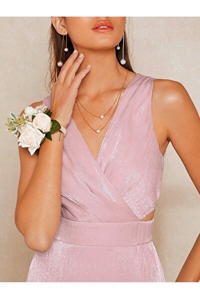 NO BRAND Rochie de cocktail roz Shein cu bretele cu volane 40/42