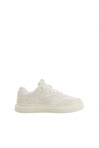 NO BRAND Adidași crem din piele naturală și piele întoarsă, cu vârf rotund, c...