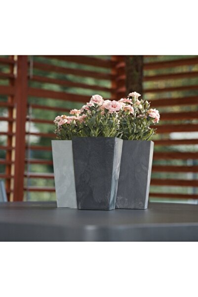 NO BRAND Ghiveci de flori din plastic gri, tip beton, 17 cm x 17 cm x 33 cm